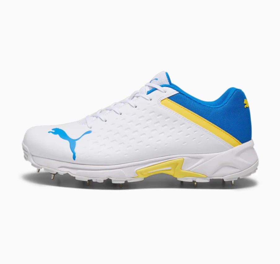 Puma 22.2 Cricket Shoes With Steel Spikes - White/Yellow - Acrux Sports