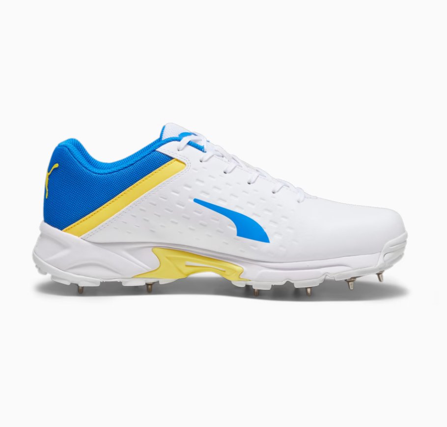 Puma 22.2 Cricket Shoes With Steel Spikes - White/Yellow - Acrux Sports