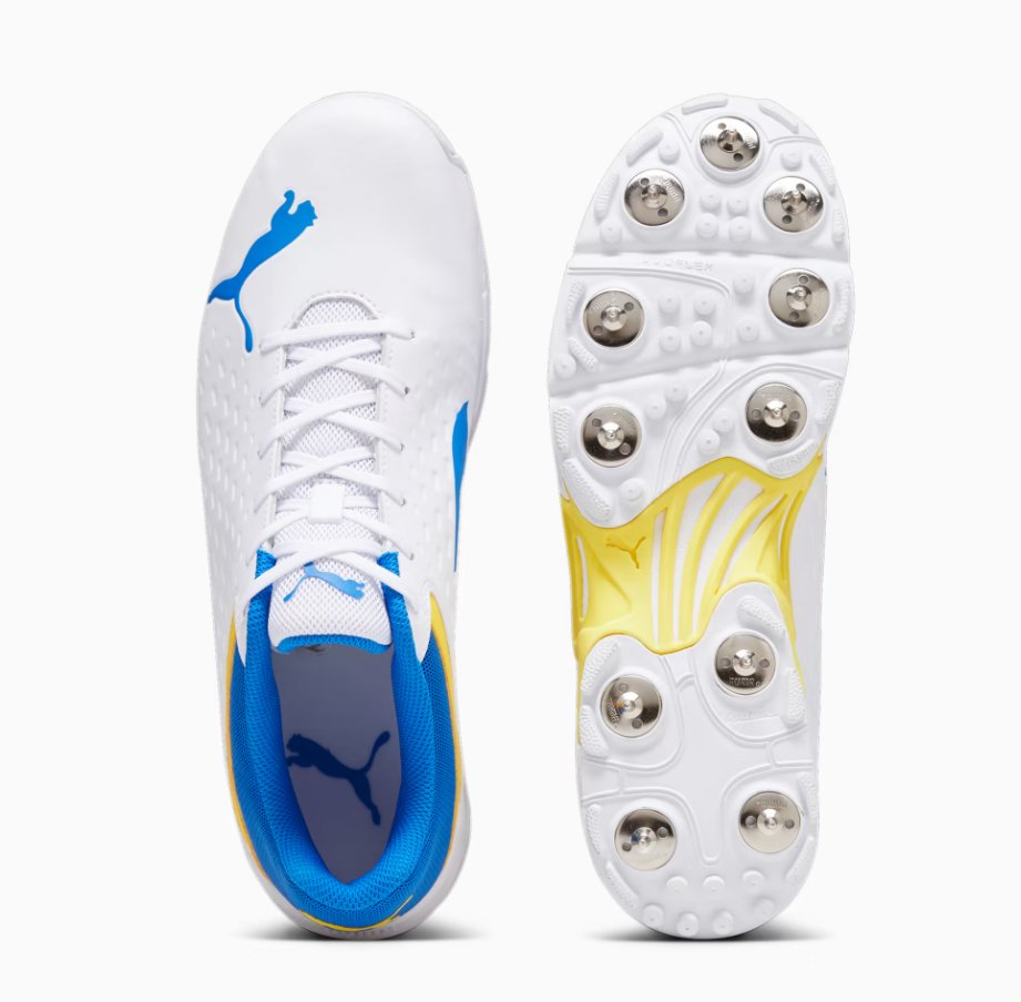 Puma 22.2 Cricket Shoes With Steel Spikes - White/Yellow - Acrux Sports