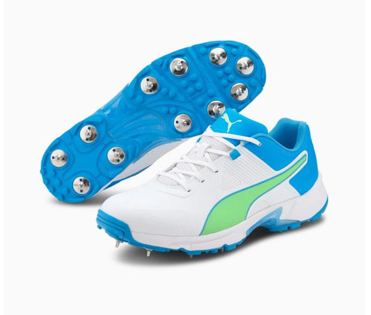 Puma One8 19.1 Cricket Shoes With Steel Spikes - White Nrgy Blue.