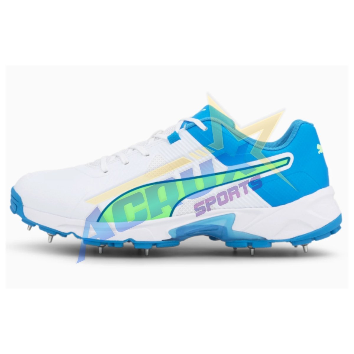 Puma One8 19.1 Cricket Shoes With Steel Spikes - White Nrgy Blue.