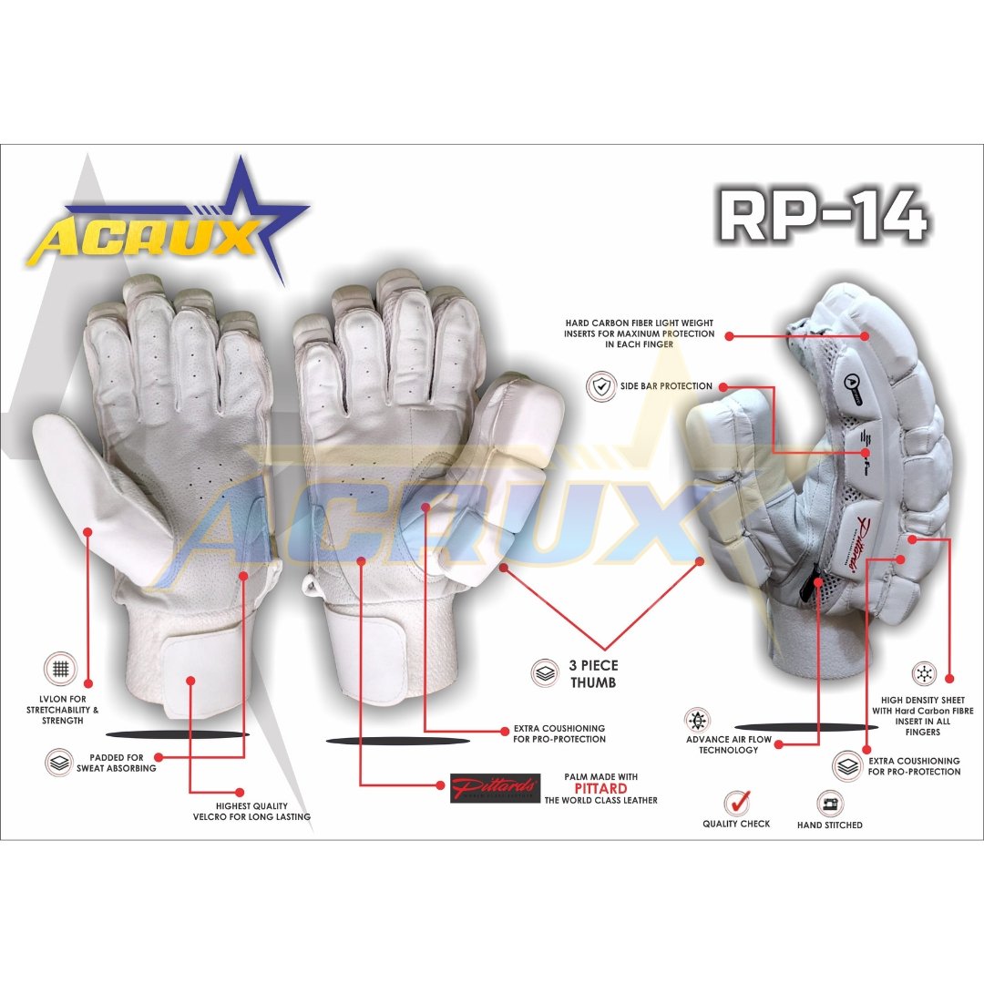 RP 14 Top Range Cricket Batting Gloves Pittard Palm.