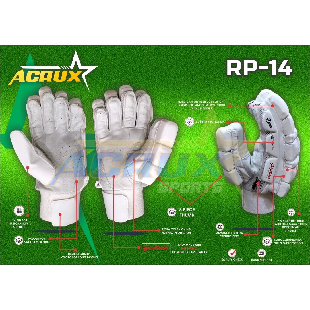 RP 14 Top Range Cricket Batting Gloves Pittard Palm.