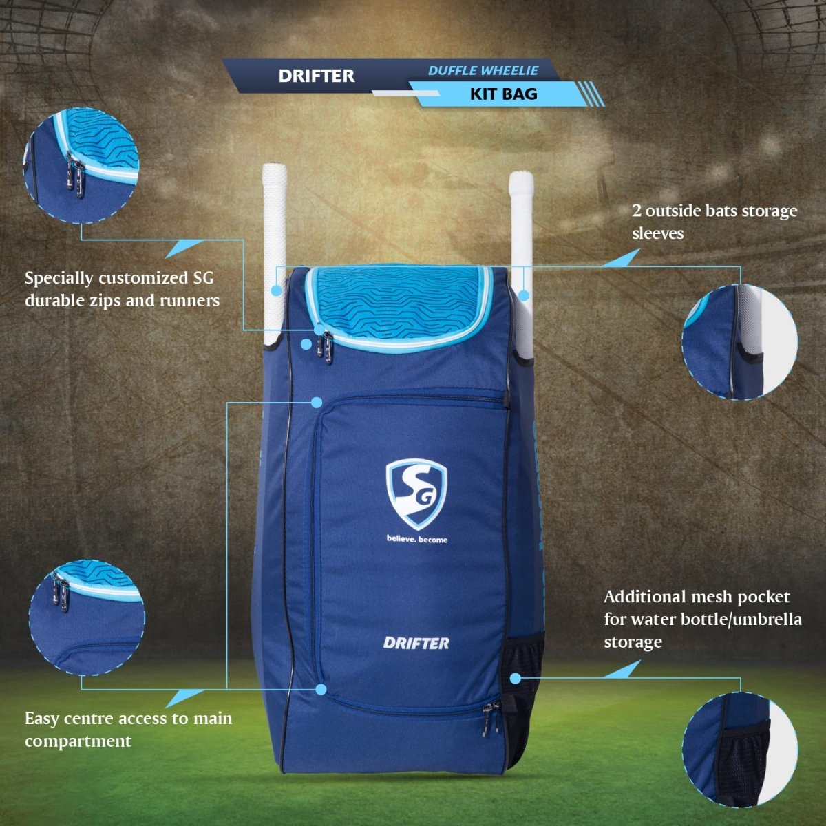 SG Drifter Duffle Wheelie Cricket Kit Bag - Acrux Sports